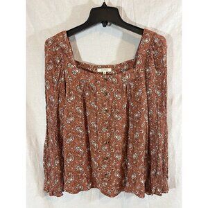 Angels Women’s Medium Rust Paisley Long Sleeve Rayon Square Neck Blouse